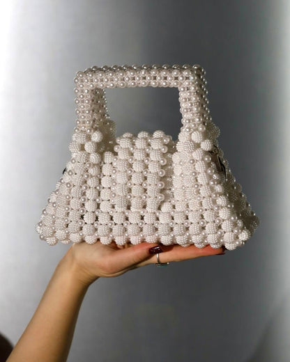 White Pearly Handbag for Her/ Handmade Beaded Purse for Wedding Party