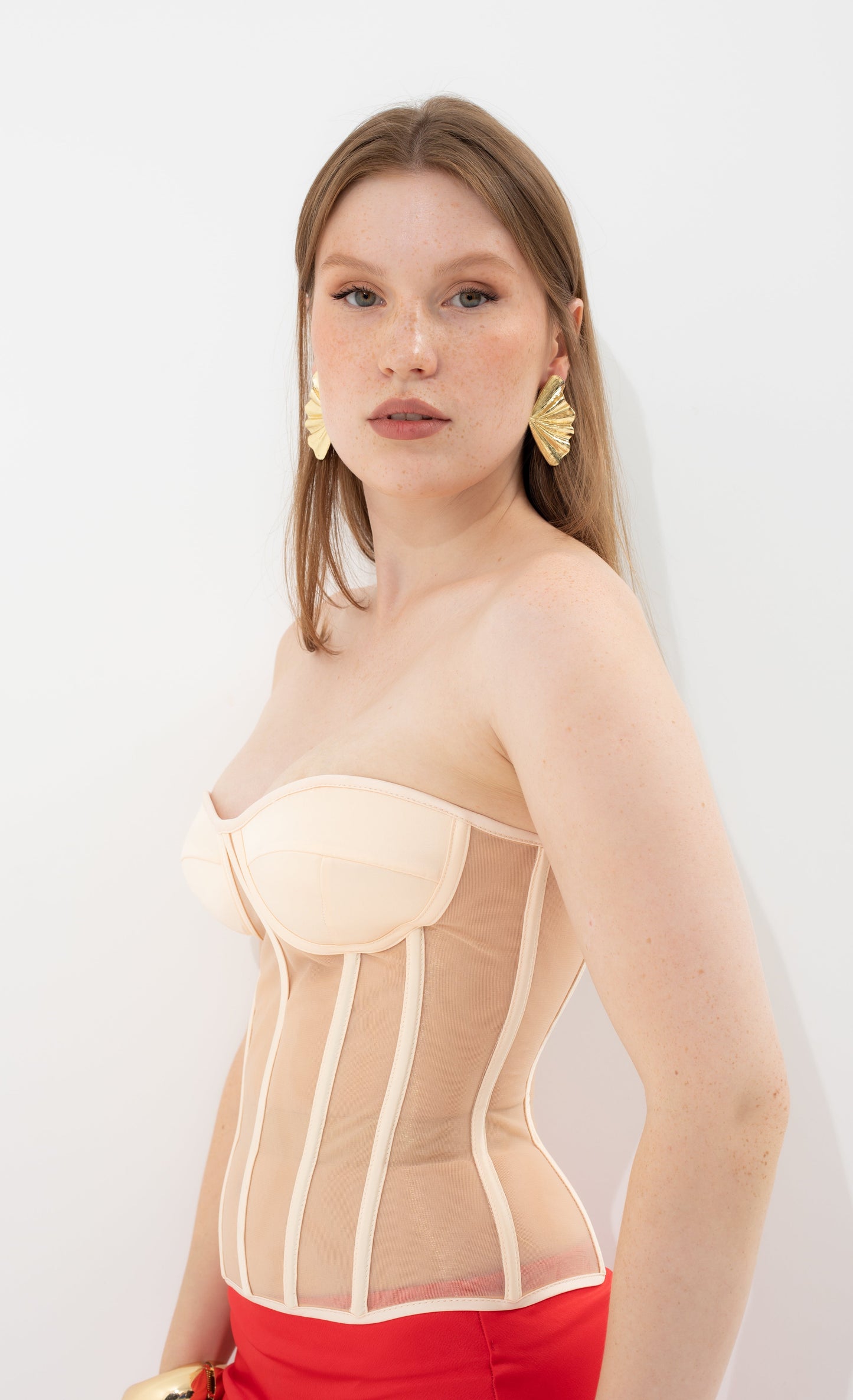 Handmade Beige Bridal Corset - Plus Size Push-Up Bustier, Wedding Ready