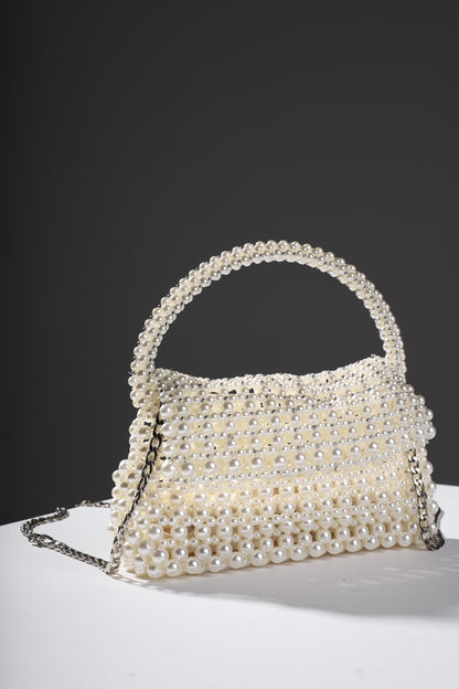 White Pearly Handbag for Her/ Handmade Beaded Purse for Wedding Party