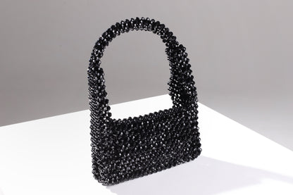 Black Shoulder Bag for Her/ Handmade Beaded Handle Purse for Party Out