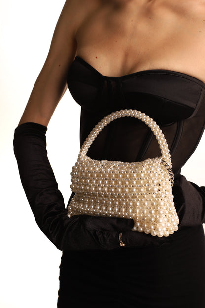 White Pearly Handbag for Her/ Handmade Beaded Purse for Wedding Party