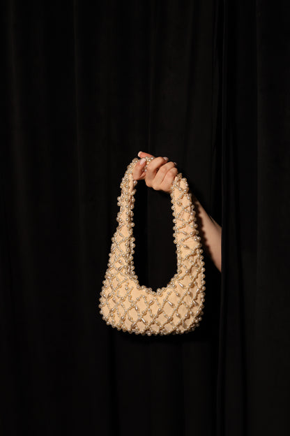 White Pearly Handbag for Her/ Handmade Beaded Purse for Wedding Party