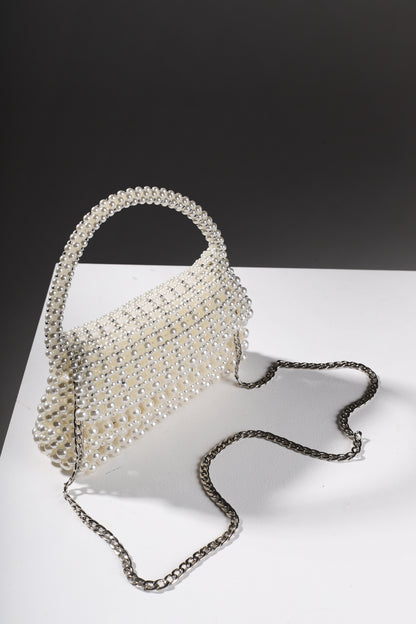 White Pearly Handbag for Her/ Handmade Beaded Purse for Wedding Party