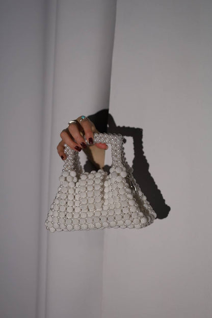 White Pearly Handbag for Her/ Handmade Beaded Purse for Wedding Party