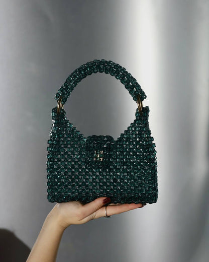 Emerald Green Shoulder Bag for Her/ Handmade Beaded Purse for Party