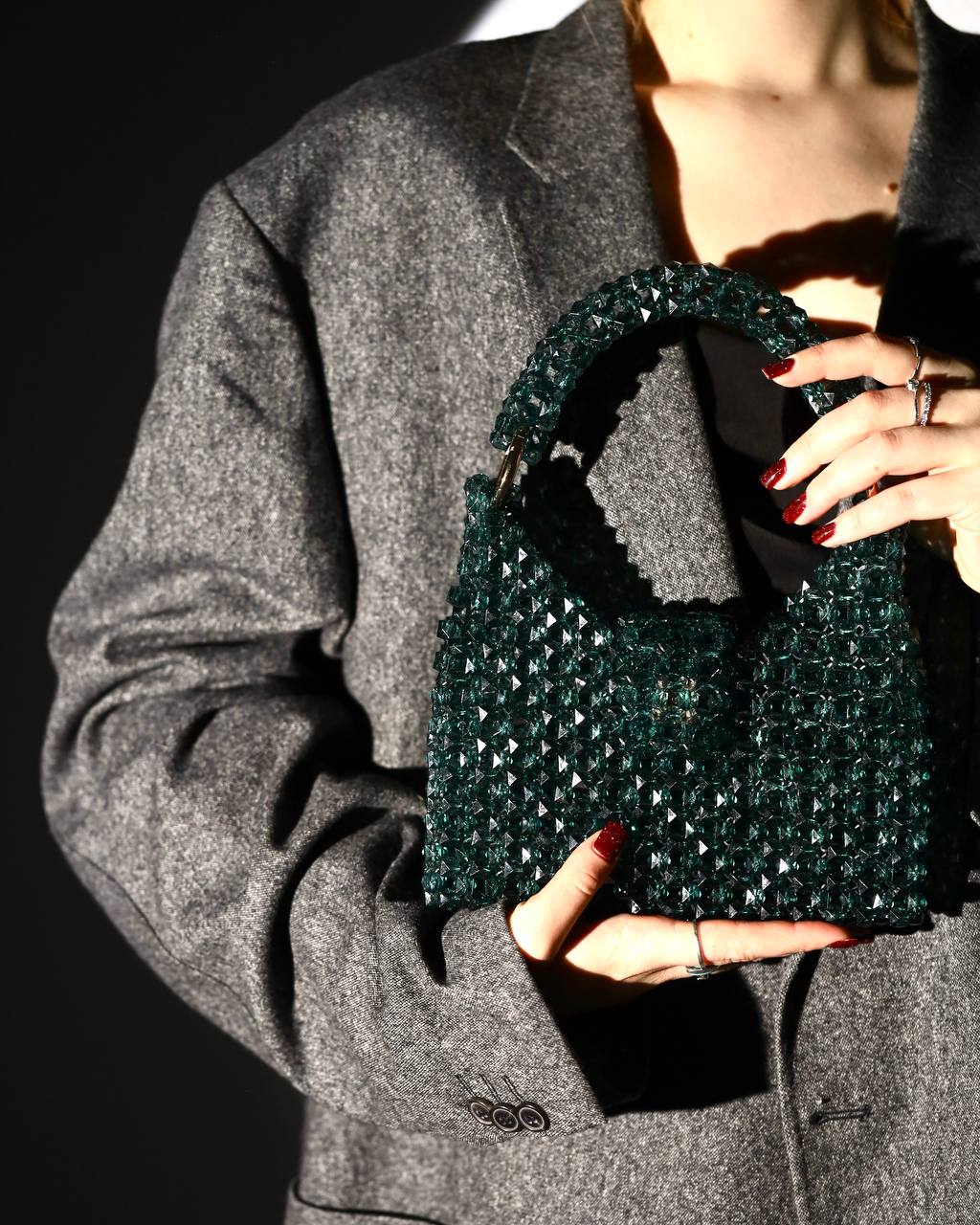 Emerald Green Shoulder Bag for Her/ Handmade Beaded Purse for Party