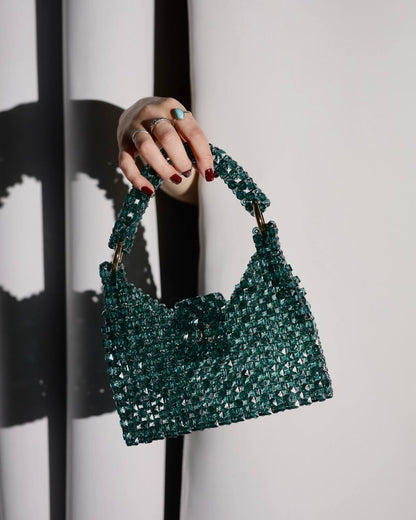 Emerald Green Shoulder Bag for Her/ Handmade Beaded Purse for Party