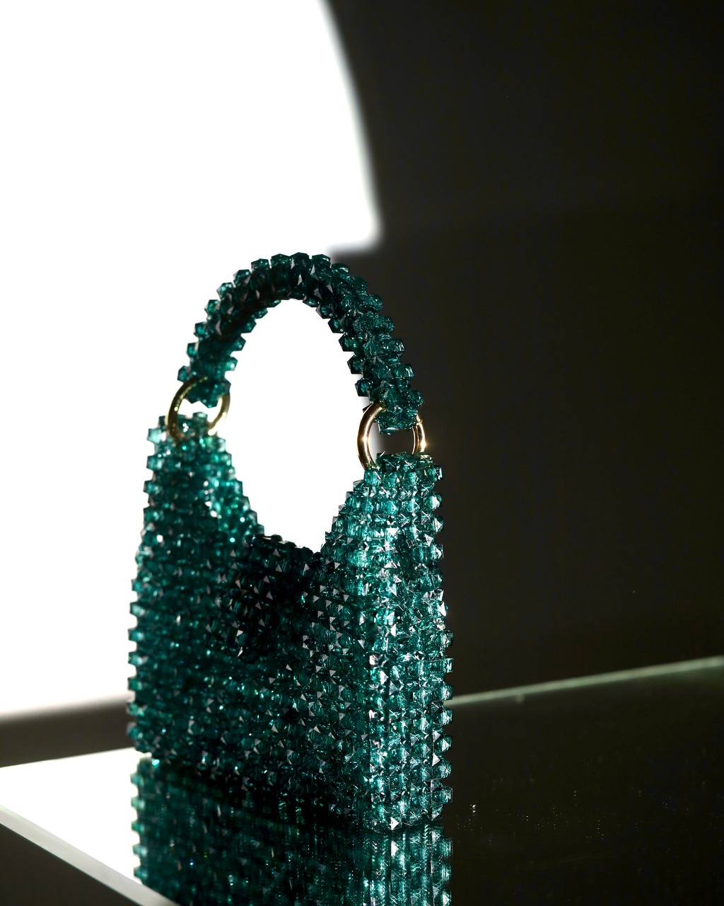 Emerald Green Shoulder Bag for Her/ Handmade Beaded Purse for Party