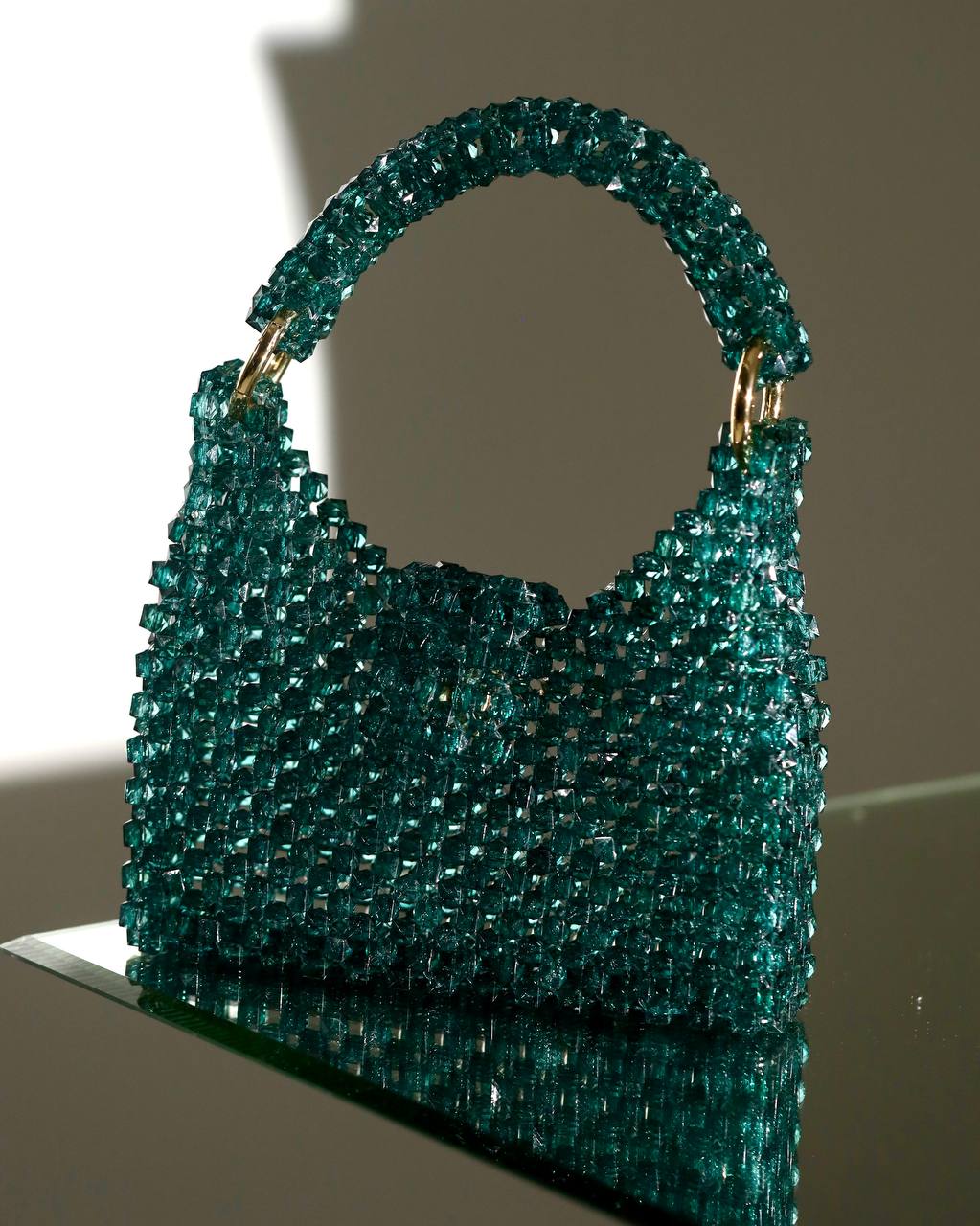 Emerald Green Shoulder Bag for Her/ Handmade Beaded Purse for Party