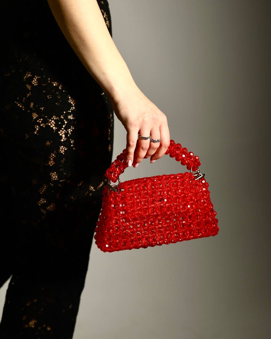 Handmade Red Beaded Handbag for Her/ Handcrafted Bead Purse with Chain