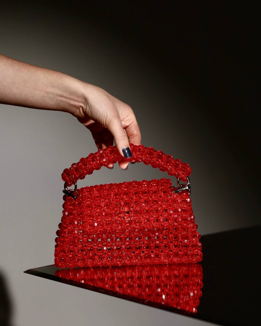 Handmade Red Beaded Handbag for Her/ Handcrafted Bead Purse with Chain