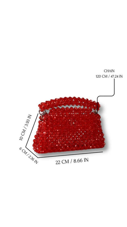 Handmade Red Beaded Handbag for Her/ Handcrafted Bead Purse with Chain