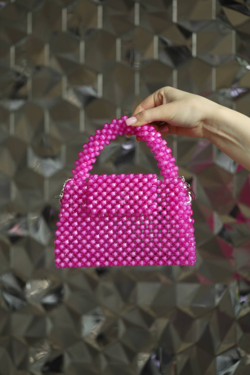 Pink Handbag with a Stainless Steel for Her/ Handmade Beaded Purse