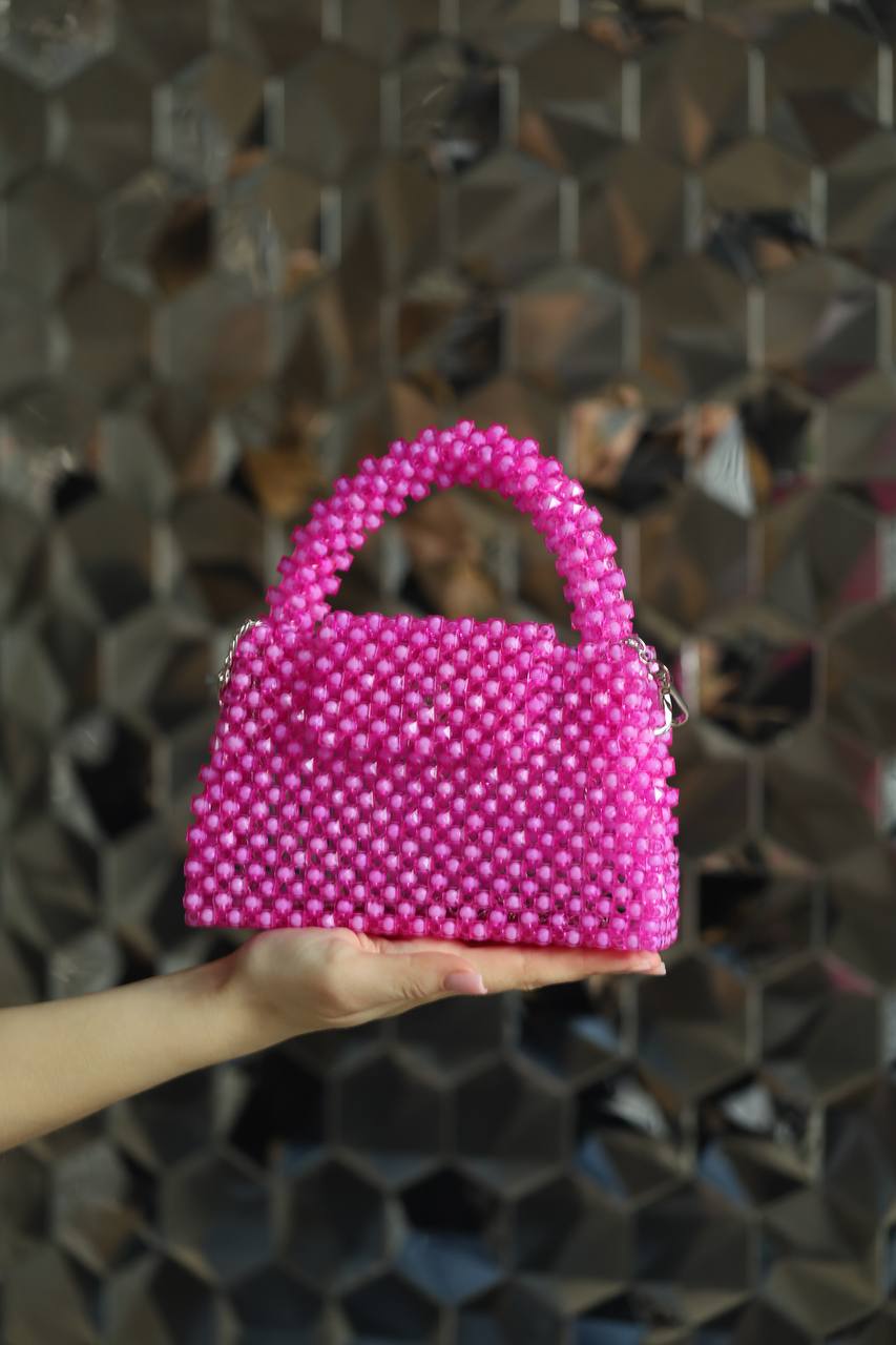 Pink Handbag with a Stainless Steel for Her/ Handmade Beaded Purse