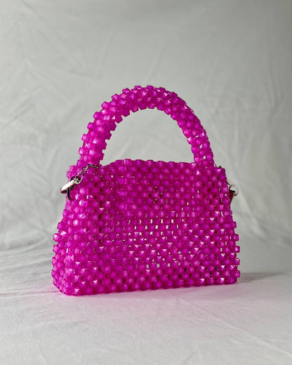 Pink Handbag with a Stainless Steel for Her/ Handmade Beaded Purse