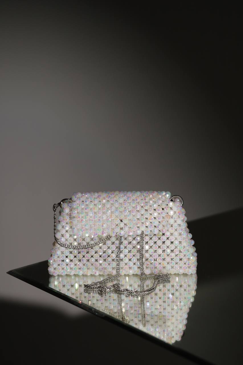 White Transparent Bag for Her/ Handmade Beaded Purse for Wedding Party