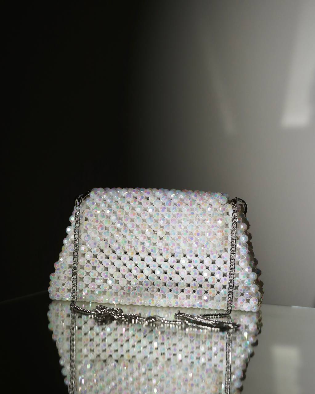 White Transparent Bag for Her/ Handmade Beaded Purse for Wedding Party