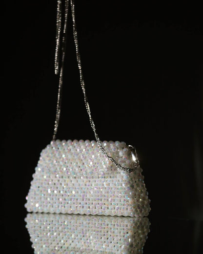 White Transparent Bag for Her/ Handmade Beaded Purse for Wedding Party