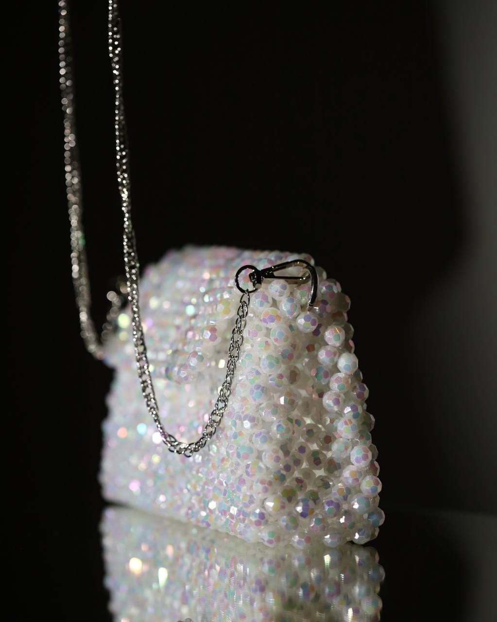 White Transparent Bag for Her/ Handmade Beaded Purse for Wedding Party