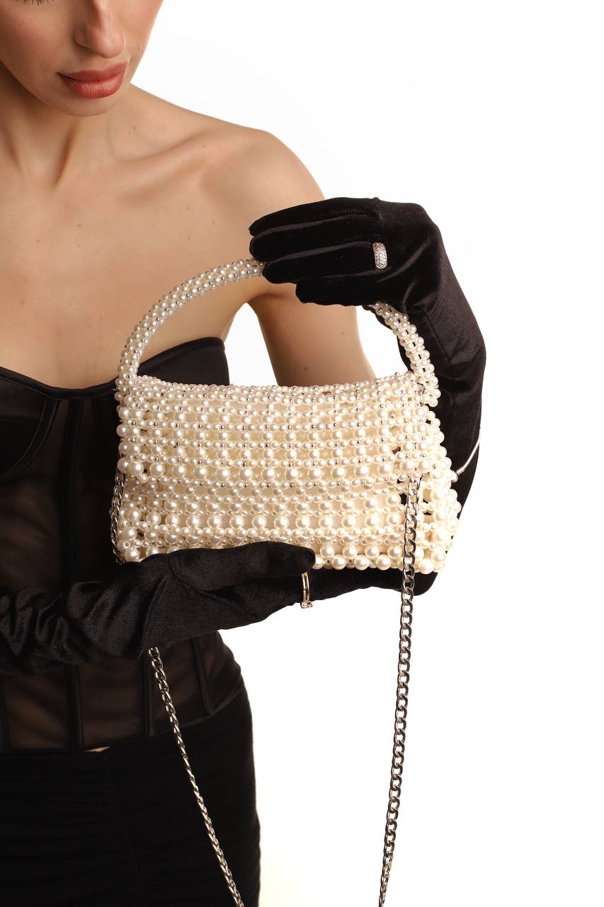 White Pearly Handbag for Her/ Handmade Beaded Purse for Wedding Party