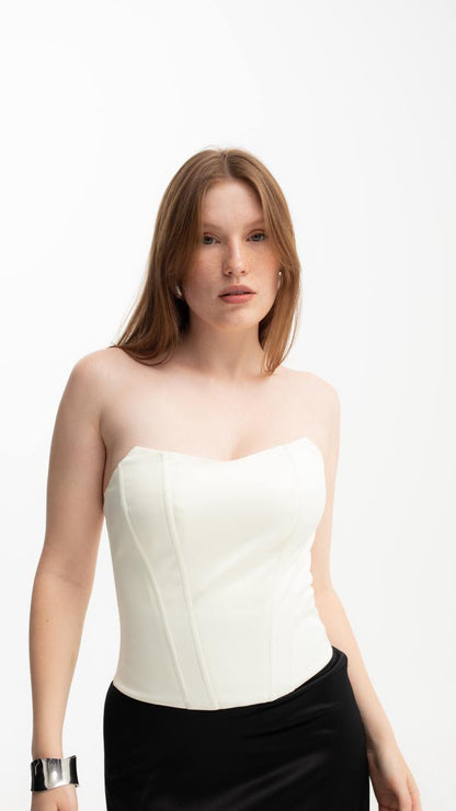 Handmade Satin Overbust Boned Corset Top, Slimming Bridal Gift, Ivory
