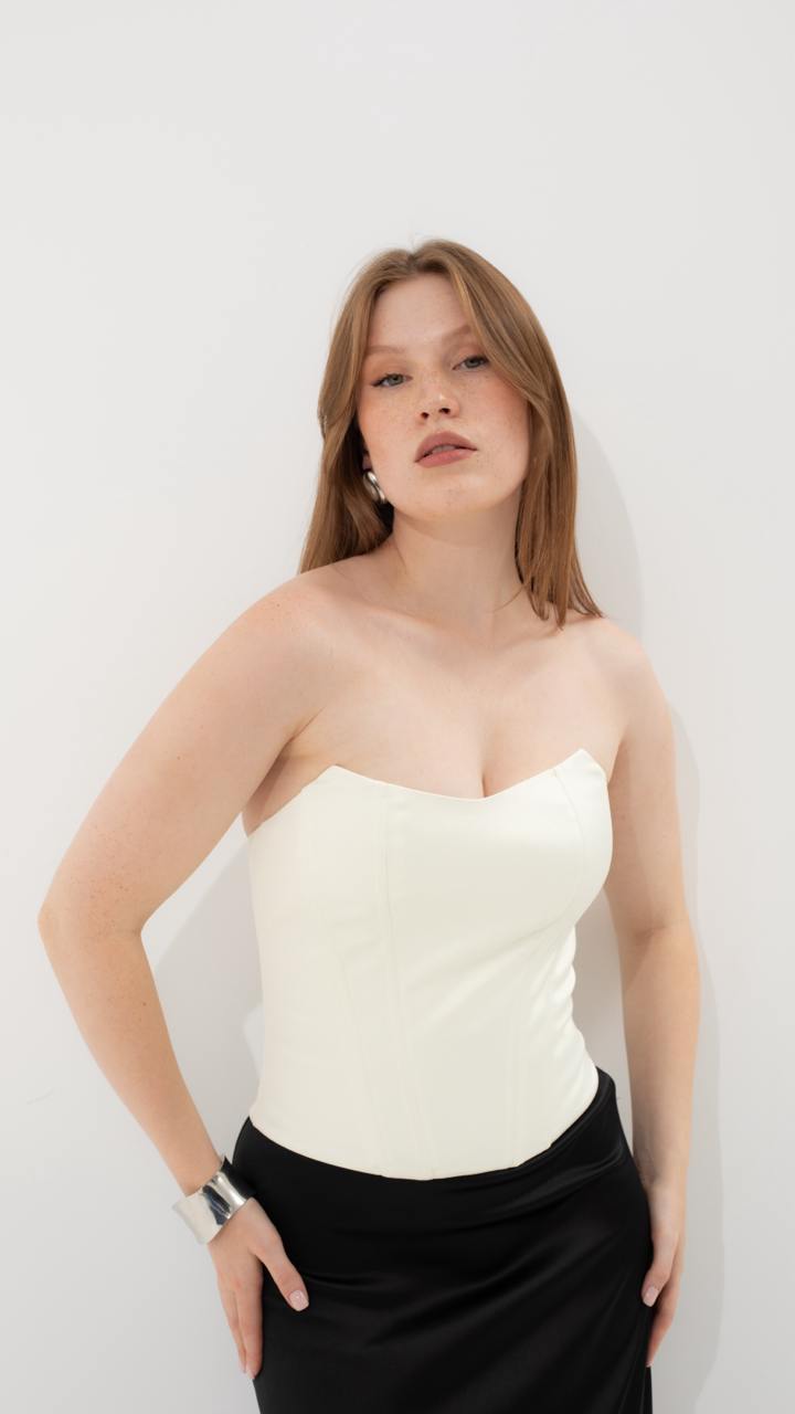 Handmade Satin Overbust Boned Corset Top, Slimming Bridal Gift, Ivory
