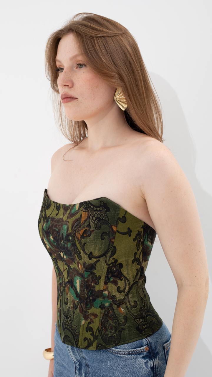 Handmade Green Satin Boho Overbust Corset Top, Slimming Statement Wear
