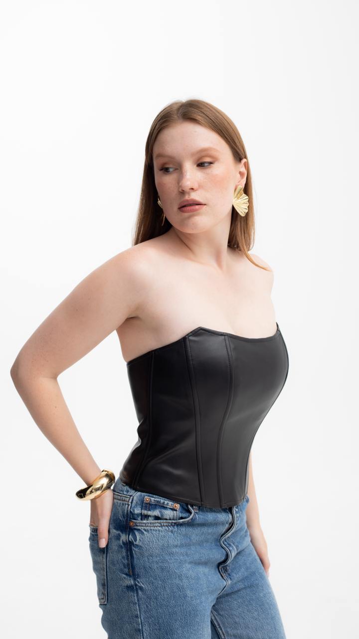 Handmade Black Leather Gothic Overbust Corset Top, Slimming Party Wear
