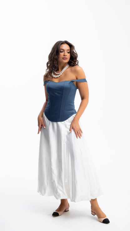 Handmade Blue Satin Overbust Corset Top, Slimming Bridal Gift, Wedding Look

