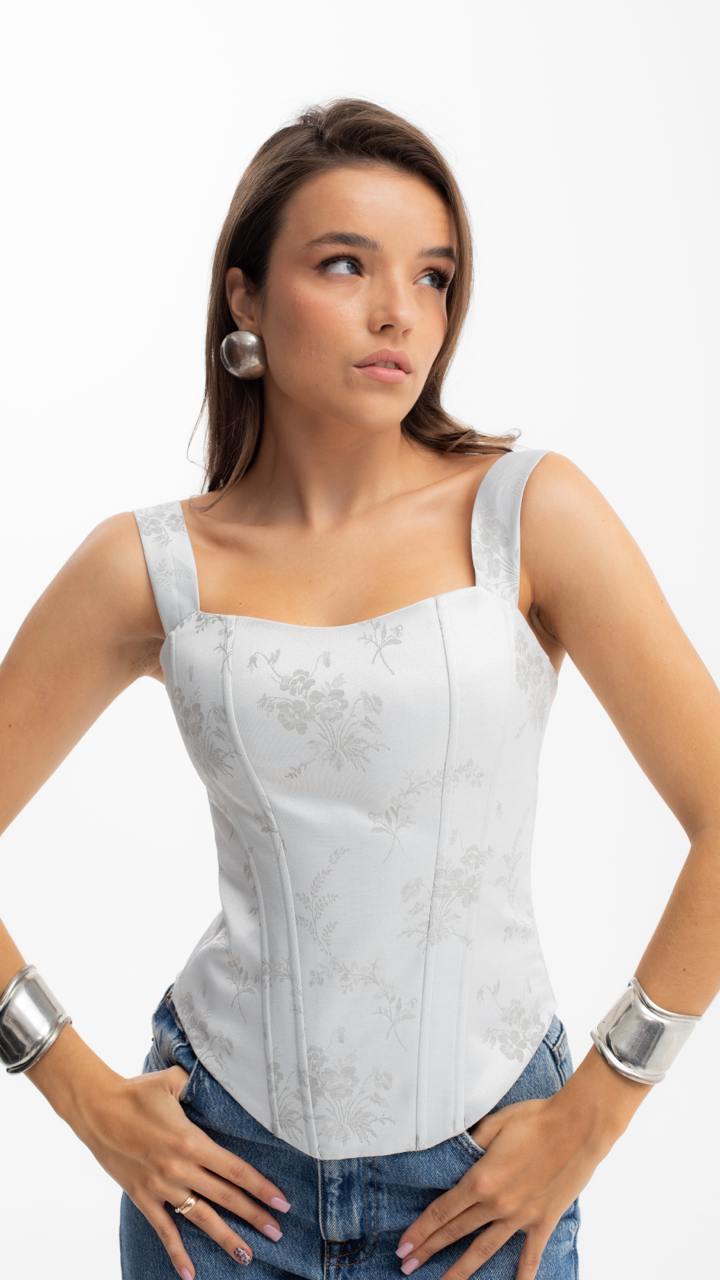 Handmade Grey Satin Floral Overbust Corset Top, Slimming Bridal Gift

