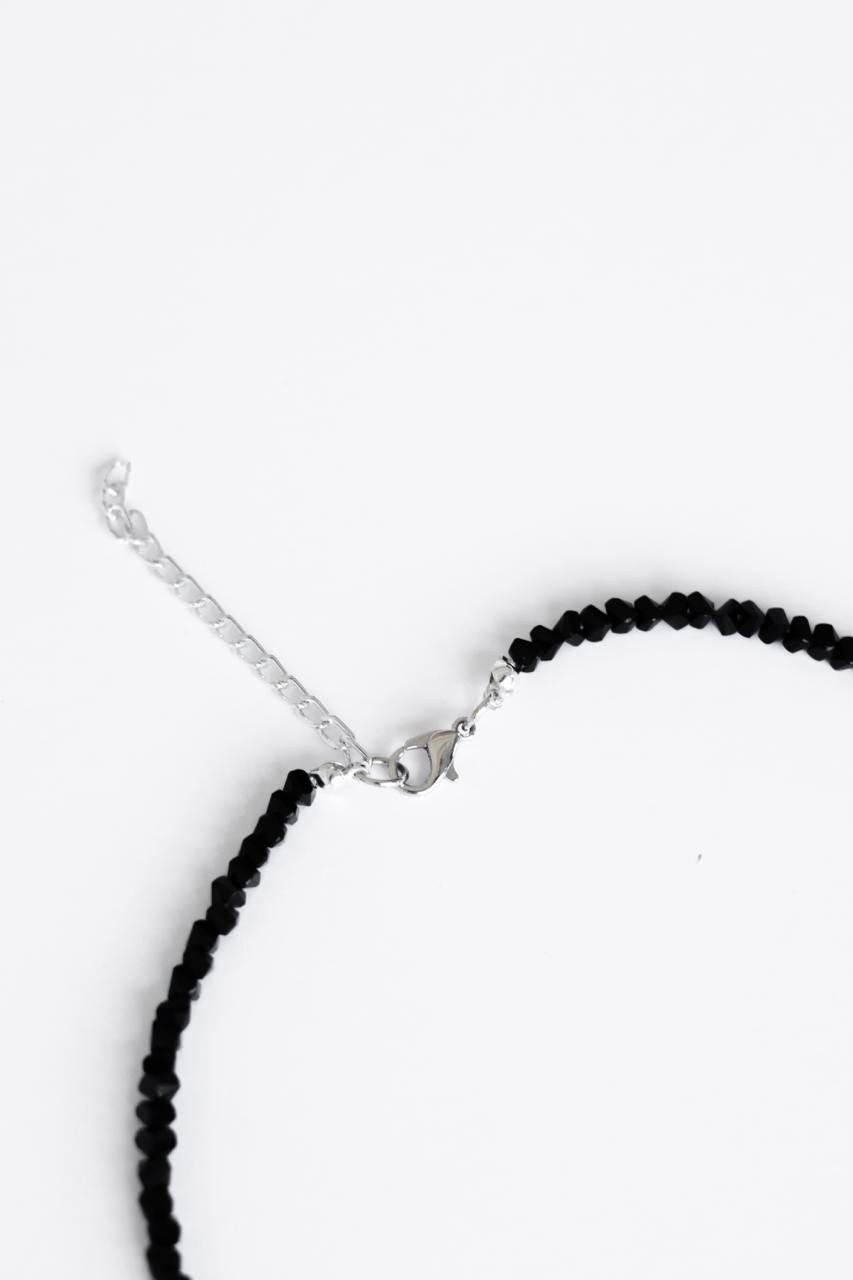 Handcrafted Necklace with Natural Stones, Diamond Glass - Nightfall Bow