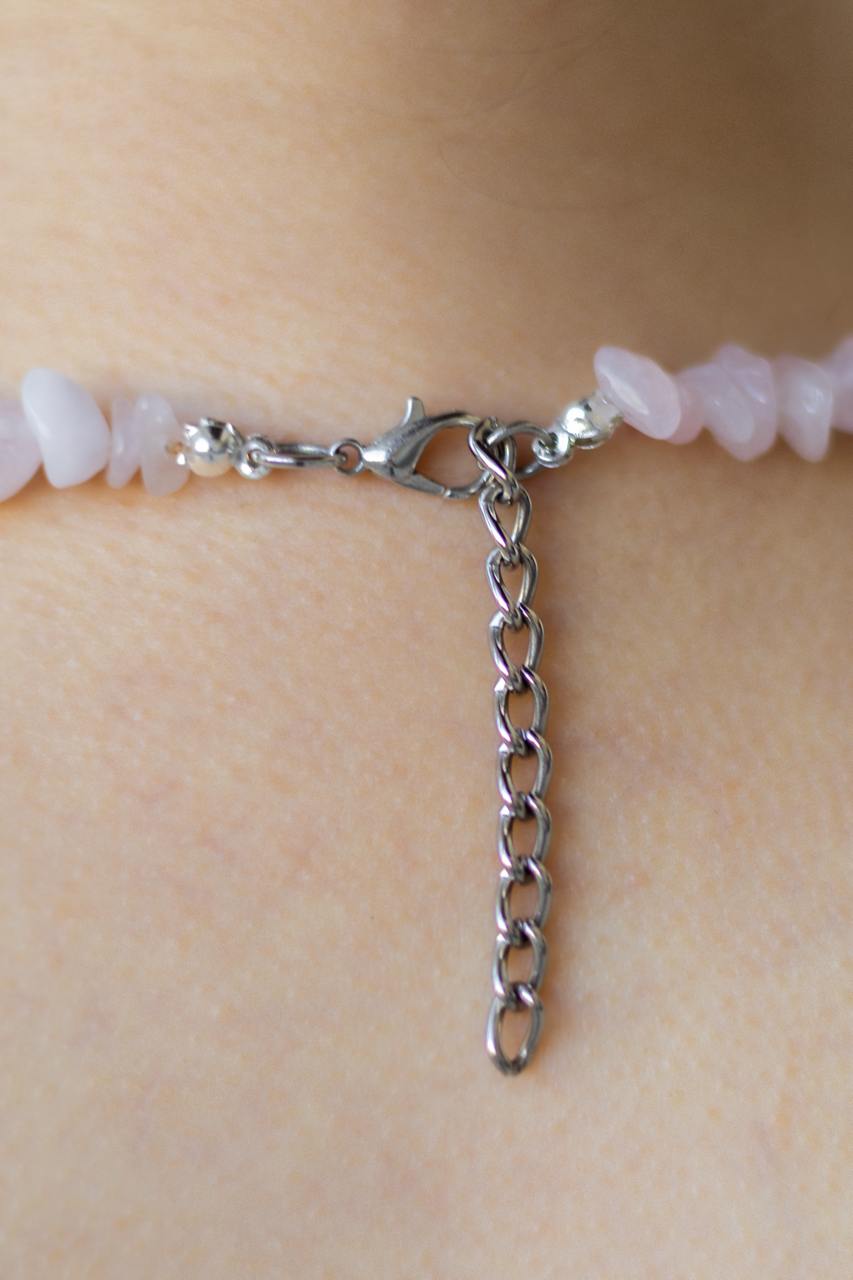 Handcrafted Necklace with Natural Stones, Rose Quartz - Marble Heart