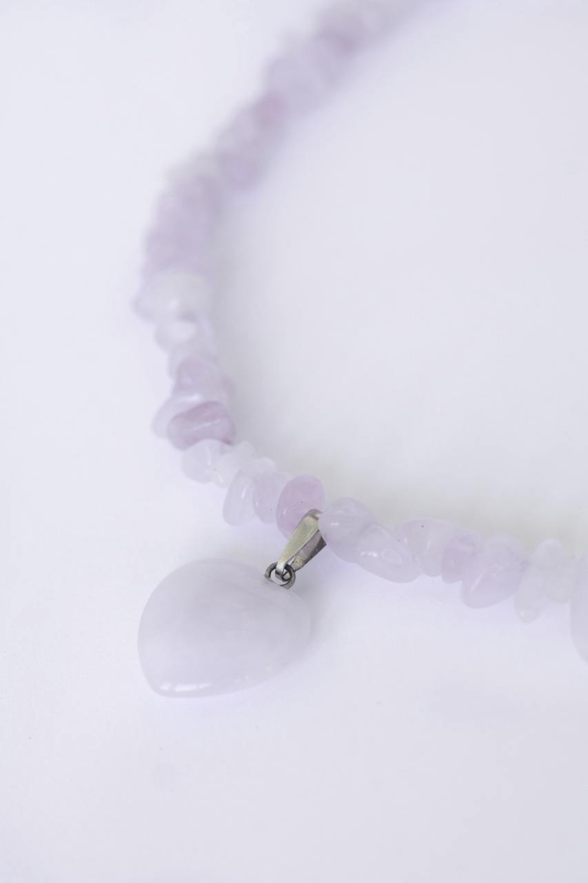 Handcrafted Necklace with Natural Stones, Rose Quartz - Marble Heart