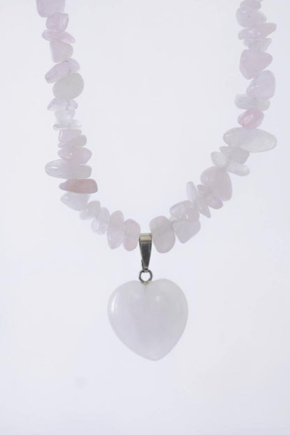 Handcrafted Necklace with Natural Stones, Rose Quartz - Marble Heart