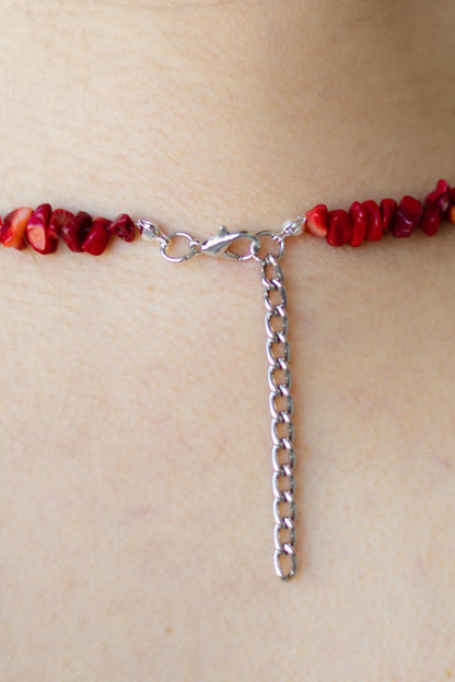 Handcrafted Necklace with Natural Stones, Coral Stone - Crimson Marble