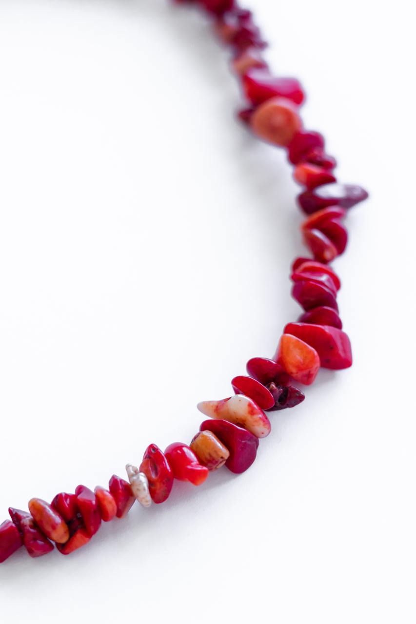 Handcrafted Necklace with Natural Stones, Coral Stone - Crimson Marble